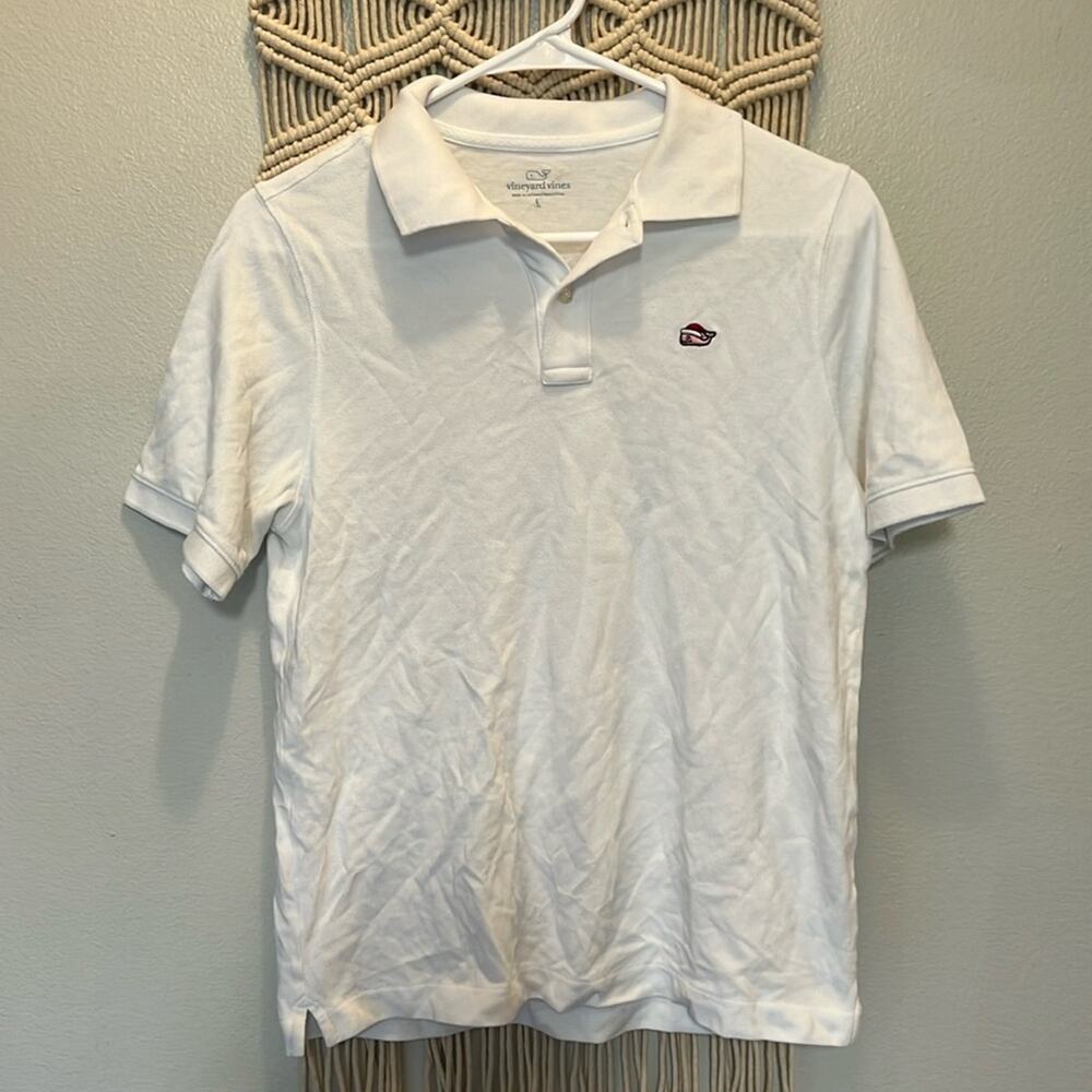 Nwot Boys size L (16) vineyard vines Santa hat polo white
